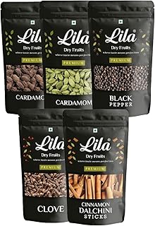 LDF 5 Spices Combo (50 Grams x 5) – Black Pepper, Black Cardamom, Green Cardamom, Cloves & Cinnamon Sticks | Traditional Indian Whole Spice Combo Pack