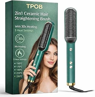TPOB 2in1 Ceramic Hair Straightening Brush, Hair Straightener for Woman, Electric Hair Brush Straightener Comb for Smooth, Silky Hair - Hair Straighte