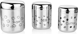 EMBASSY Stainless Steel Vintage Tea Coffee Sugar Canisters | Set of 3 | Capacity: 700/500/ 900 ml | Airtight Canister With Lid | Ideal for Flour, Suga