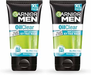 Garnier Men, Face Wash, Balances Oil Level in Skin, OilClear Clay D-Tox, 2 x 150g (pack of 2)