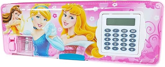 Princess Art Calculator Pencil Box for Kids | Multifunctional Plastic Pencil Case with Built-in Calculator & Dual Compartments | Study Stationery Orga