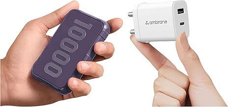 Ambrane 10000mAh Rugged, Slim & Compact Powerbank, 22.5W Fast Charging with 30w Gan Charger