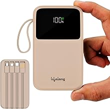 Lifelong Electronics 10000mAh 22.5W Fast Charging Power Bank | 3 Inputs (1 Built-in USB A Cable + 1 C + 1 Lightning Port) & 6 Outputs (3 Built-in Cabl