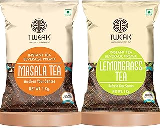 TWEAK Instant Masala Tea + Lemongrass Tea Premix 1kg Each (Total 2 Pack) | Masala Chai & Lemongrass Chai Premix | Makes Approx 62 Cups of 100ml from 1
