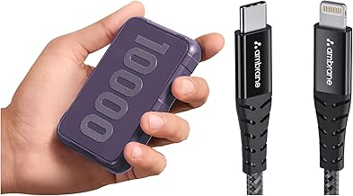 Ambrane 10000mAh Rugged, Slim & Compact Powerbank, 22.5W Fast Charging with Lightning Cable