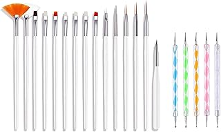 15 Pieces Nail Art Brush Set for Detailing, Striping, Blending, Nail Art, 3D-Gel Painting, 1 Set Dotting Pen For Fan and Liner, 5Pcs 2 Way Dotting Pen