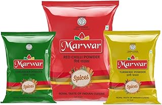 Marwar Spice Combo Pack 900g (Red Chilli 500g + Haldi 200g + Dhania 200g) | Agmark Spices | Lal Mirch Turmeric Coriander Powder | Indian Cooking Masal