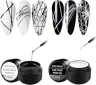 THR3E STROKES 10G BIG SIZE Professional Black and White Spider Gel for Art - Elastic, Easy-to-Use Nail Art Combo Set - Long-Lasting Design Supplies fo