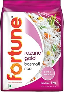 Fortune Rozana Gold Basmati Rice 1Kg | Cooked grain upto 15 mm | Fluffy, Non-Sticky Rice | Everyday Basmati Rice
