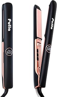 Pulla Hair Straightener - 1 Inch Professional Titanium Plate with Ceramic Coating Ionic Dual Voltage Flat Iron - Anti-Frizz Styling with 15s Fast Heat