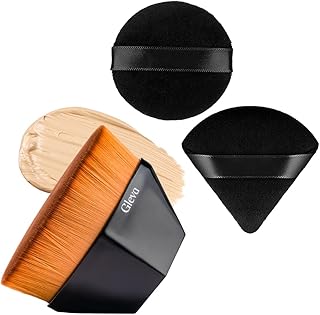 Gleva Makeup Sponge & Foundation Brush Set, 2 Pcs Soft Powder Puffs & Hexagon Brush for Blending Liquid, Cream & Powder Foundation, Reusable Beauty To