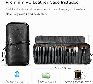 24 in 1 Professional Makeup Brush Set with PU Leather Case | Soft Synthetic Bristles | Full Face Makeup Brushes for Foundation, Powder, Blush, Eyeshad