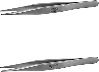 Stainless Steel Multipurpose Tweezer Set for Eyebrow, Eyelash Extensions, Nail Art Manicure Tool Silver Chimti Tweezer Pack of 2