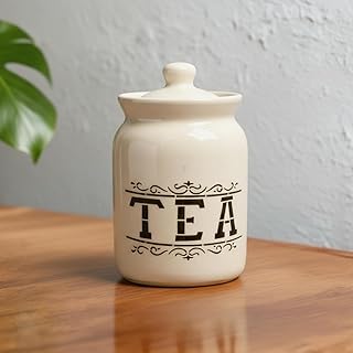 Tea Printed Ceramic Handglazed Pickle Jars Set of 1-1000 ML Each | 1 kg Tea Jar with Lid | Ceramic Multipurpose Storage Jar Container