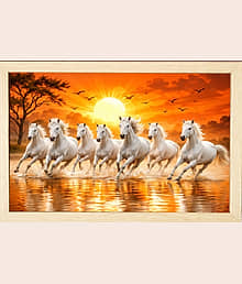 7 Running White Horses Sunset Wall Art Frame ? Vastu Luck & Prosperity Home Décor
