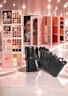 Combo of Makeup Book Palette with 24 Pcs Wooden Black Makeup Brush Set, Soft Synthetic Bristles, for Face Application