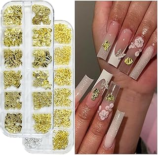 Nail Art Gold Charms Set – 3D Metal Nail Decoration Accessories for Women & Girls | Seashell, Starfish, Flowers & Mixed Designs for Acrylic, Gel & DIY
