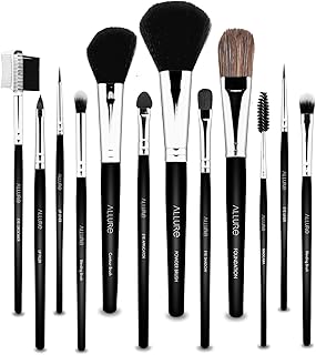ALLURE Professional Makeup Brush Set, 12 Pieces, Bamboo Handle, Synthetic Bristles, for Powder, Foundation, Eyeshadow, Blending, Contouring, MBS-12