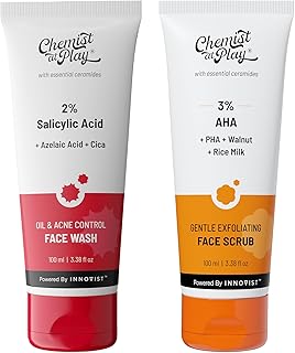 Chemist At Play 2% Salicylic Acid Face Wash For Oily Skin with Niacinamide + Gentle Exfoliating Face Scrub with Mandelic Acid & Walnuts | Removes Dead