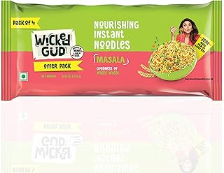 Wickedgud Whole Wheat Masala Noodles 240g (Pack of 4) | No Maida | No Palm Oil | Source of Protein