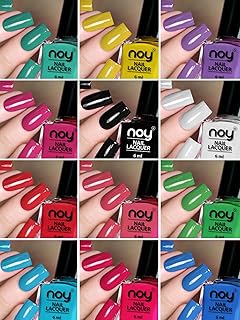 noy Quick Dry 100% Super Long Lasting Nail Polish Combo Set Of 12 Purple, Orange Red, Radium Green, Carrot Pink, Blue, Peach, Yellow, Black (Pack Of 1