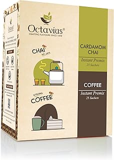 Octavius | Cardamom & Instant Coffee 2 in 1 Premix Tea & Coffee -50 Pouches | Economy Pack | Readymade Tea Mix | Ready Tea & Coffee | Premix Tea Powde