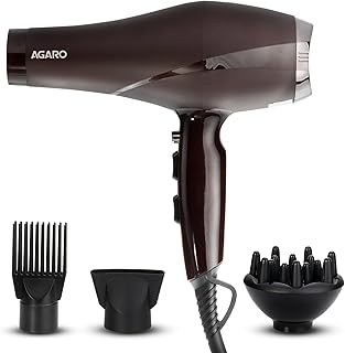 AGARO HD-1120 2000W AC Professional Hair Dryer with Comb, Concentrator & Diffuser Nozzles, Hot & Cold Air, 2 Speed & 3 Temperature Settings with Cool