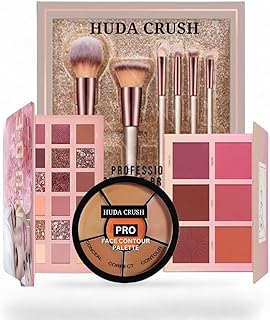 HUDA CRUSH rakhi combo kit for sister - 3in1 Concealer Palette, Blusher Palette, 18 Shade Nude Eyeshadow Palette with Brush Set of 6Pcs