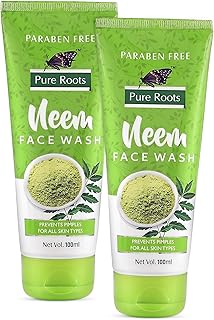 Pure Roots Neem Face Wash for Acne & Pimples Control | Pack of 2 (100ml Each) | Herbal Deep Cleansing Face Wash with Neem, Tulsi & Cucumber | Oil Cont
