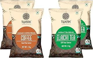 TWEAK Instant Elaichi Tea + Tweak Instant Coffee Premix | Total 4 Kgs (1kg x 4 packet) | Just add Hot water | Chai | Coffee | Make 62 cups of 100ml fr