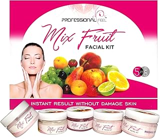 Professional Feel Mix Fruit Facial Kit, Gel Scrub + Cleanser + Cream Scrub + Massage Cream + Facial Gel + Face Pack (Set of 6) 250 gm