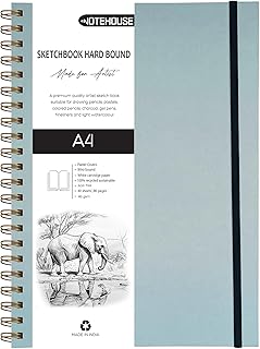 A4 Sketchbook Hard Bound Made For Artist 140 gsm Art Notebook (30x21 cm) | 80 White Unruled Pages | Thick Smooth Drawing Paper | Pastel Blue Hard Cove