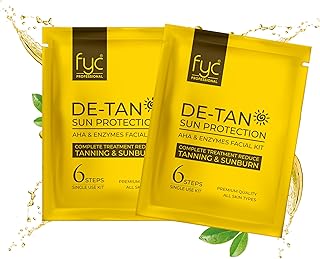 FYC Professional De-Tan Facial Kit Pack of 2 (55g Each), 6-Step Tan Removal Facial with AHA & Enzymes for Bright, Clear Skin, All Skin Types