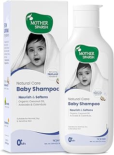 Mother Sparsh Natural Care Baby Shampoo-200ml | Tear Free Shampoo for Babies With Organic Coconut Oil, Calendula & Avocado | Suitable for Newborn Sens