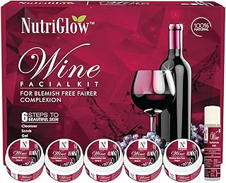 NutriGlow Red Wine Facial Kit for Glowing Skin – 6-Step At-Home Parlour Facial with Resveratrol & Red Grape Extracts for Tan Removal, Anti-Ageing & Ra