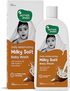 Mother Sparsh Milky Soft Baby Body Wash - 400ml | With Milk Protein & Coconut Oil | pH Balanced & Paraben free Natural Baby Wash | Tear Free Formula f