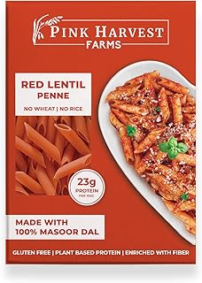 Pink Harvest Farms Red Lentil Pasta | No Rice - No Maida | Vegan | Gluten Free | High Protein | (Red Lentil Penne Pasta, 200 g (Pack of 1))