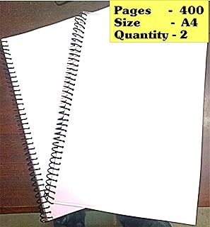 Surbhi SPIRAL NOTEBOOKS | Ragister A4 size 800 Pages(400 pages each) UNRULED/Without lining Set of 2 notebook WHITE BLANK 2 wire bound booklet | Soft