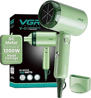 VGR V-421 Foldable Hair Dryer - 1200 Watts, 2 Speed Settings, Dc Motor For Long-Lasting Performance, Overheating Protection, Ergonomic Design For Comf