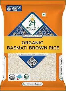 24 Mantra Organic Unpolished Basmati Rice Premium Brown/Basmati Brown Chawal - 1 Kg | Pack of 1 | 100% Organic | Chemical Free & Pesticides Free