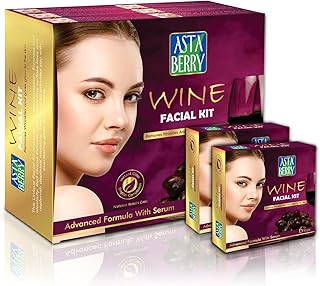 ASTABERRY Wine Professional Facial Kit 12 Pouch Set (6 Steps) For All Skin Types - Remove Wrinkles & Glowing Skin, Goodness Of Red Grape Extracts, Alo