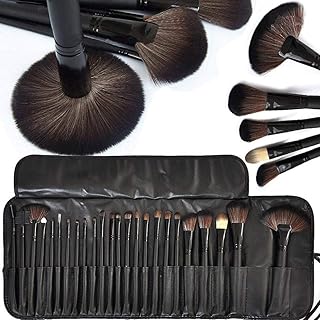 Angelie Black Makeup Brush Set Of 24 with Black Leather Case