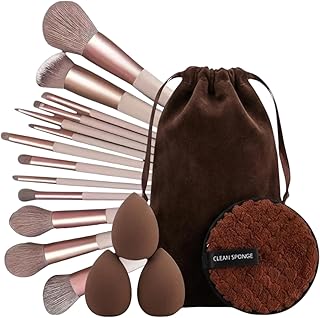 17Pc Makeup Kit Set – Premium 13-Piece Makeup Brush Set with 3 Makeup Sponges & 1 Color-Removal Sponge – Soft Synthetic Bristles, Rose Gold & Cream De