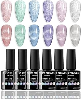 THR3E STROKES Cat Eye Gel Nail Polish Set for Pink Brown Glitter Holographic Cat Eye, Shimmery Finish 7.5Ml Salon Gel Manicure and Nail Art DIY at Hom