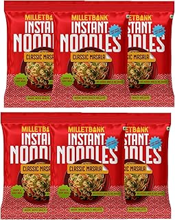 Millet Bank Classic Masala Instant Noodles - Pack of 6 (50g Each) | 95% Multi-Millet & Whole Wheat | No Maida, Zero Cholesterol & Trans Fat | High Pro