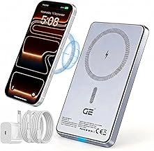 GE® 5000mAh Magnetic Qi Power Bank — 20W Fast Charge (Wired & Wireless) | UltraSlim Portable Charger | USB‑C Charging Kit Included | Compatible with i