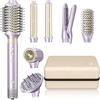 Hair Dryer Brush 8-in-1 Dual Voltage Hot Air Styler - Quick Drying 110,000 RPM Ionic Blow Dryer with Straightener and Curling Iron Attachments, Frizz-