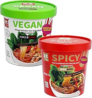 UMAI ZHENGWEN Vegan Instant, Spicy Hot & Sour Sweet Potato Glass Noodles (Pack of 2) | Instant Sweet Potato | Super Food | Healthy | 6 seasonings insi