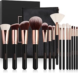 Docolor 15Pcs Makeup Brush Set Premium Natural Hair Foundation Blending Brushes With Cosmetic Bag