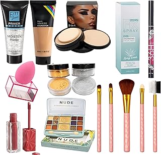 Complete 15-Piece Professional Makeup Combo Kit for Women & Girls - Beauty Set includes Primer, Foundation, 12-Color Eyeshadow Palette, Makeup Fixer,